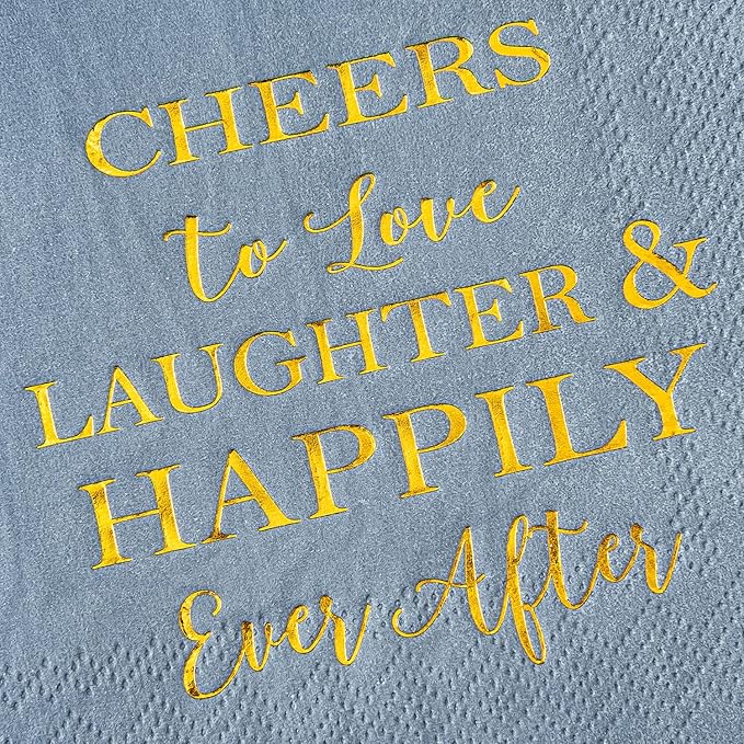 Crisky Dusty Blue Bridal Shower Napkins Disposable Cocktail Napkins Gold Foil Beverage Desert Cake Napkins Engagement Party Decorations & Wedding Shower, Rehearsal Dinners Napkins [50 pcs, 3-ply]