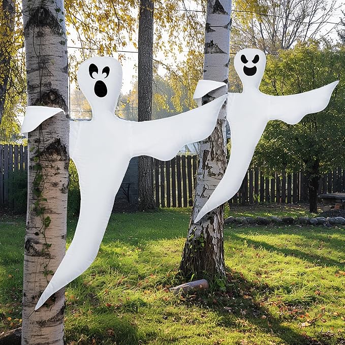 JOYIN Halloween 2 Pcs Tree Wrap Ghost Decoration Outdoor, 53” Bendable Flying Ghost for Trees Yard Lawn Garden Prop, Party Supplies, Haunted House Indoor Decor