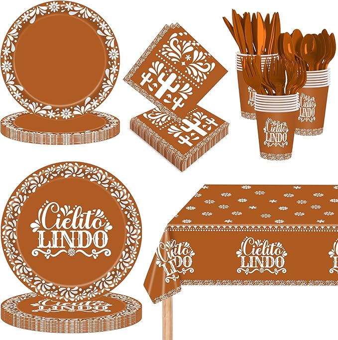 Cielito Lindo Party Decoration, Platos De Barro Mexicanos, Mexican Baby Shower Party Supplies, Mexican Theme Disposable Tableware Set , Talavera Party Decor, Serve 24