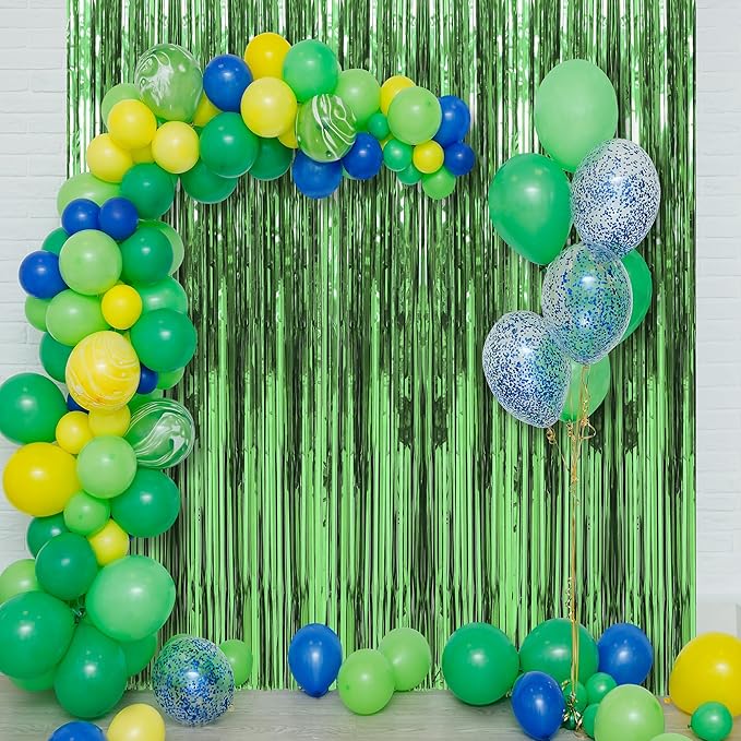 6 Pack Green Foil Fringe Curtains Streamers Party Decorations 3.3 x 8.2 ft, Tinsel Curtain Fringe Backdrop for Parties, Door Fringe Birthday Streamers, Photo Booth Backdrops, Party Decor
