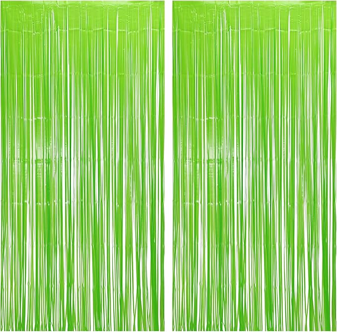 BRAVESHINE Pastel Green Streamers Party Backdrop Decoration - Tinsel Curtain Foil Fringe Backdrop for St Patricks Day/Birthday/Dinosaur/Lime Green/Frog Theme/Wizard Decorations - 3.2ft X 8.2ft
