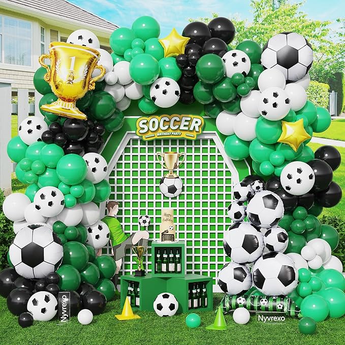 Soccer Party Decorations, 150PCS Soccer Balloons Arch Garland Kit Green White Black Balloons for Boys Soccer Players Sports Theme Birthday Decorations
