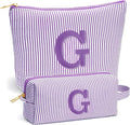 Travel Makeup Bag Organizer - Travel Essentials Toiletry Bag for Women, Initial Travel Toiletry Bag with Zipper | Preppy Stuff Birthday Gifts for Women Mom Daughter, Purple Letter G