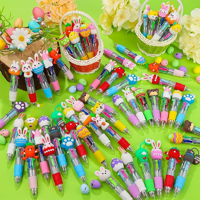 CZWZ 120Pcs Mini Multicolor Pens in One 4-in-1 Cute Pens Bulk, Ballpoint Pen for Birthdays and Parties, Fun Gifts Assorted Ink Kawaii Pen(Easter)