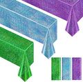 Sparkling Holographic Laser Tablecloth - Shimmering, Waterproof, Easy to Clean - Ideal for Halloween Bachelorette, Birthday, Wedding, and Anniversary Party Decorations (Light Blue & Green & Purple, 3)