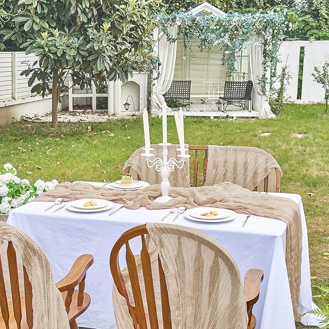 IVAPUPU 10 Pcs Cheesecloth Table Runner - 10ft Nude Easter Spring Boho Gauze Cheese Cloth Table Runners for Baby Shower Decoration Wedding Party Summer Garden Farmhouse