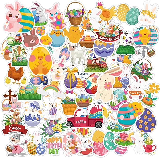 OHOME Easter Stickers | 120 PCS Egg Bunny Stickers for Kids -Easter Egg Stuffers - Vinyl Easter Games Crafts Activities Party Favors Basket Stuffers - Kids Gifts for Boys Girls