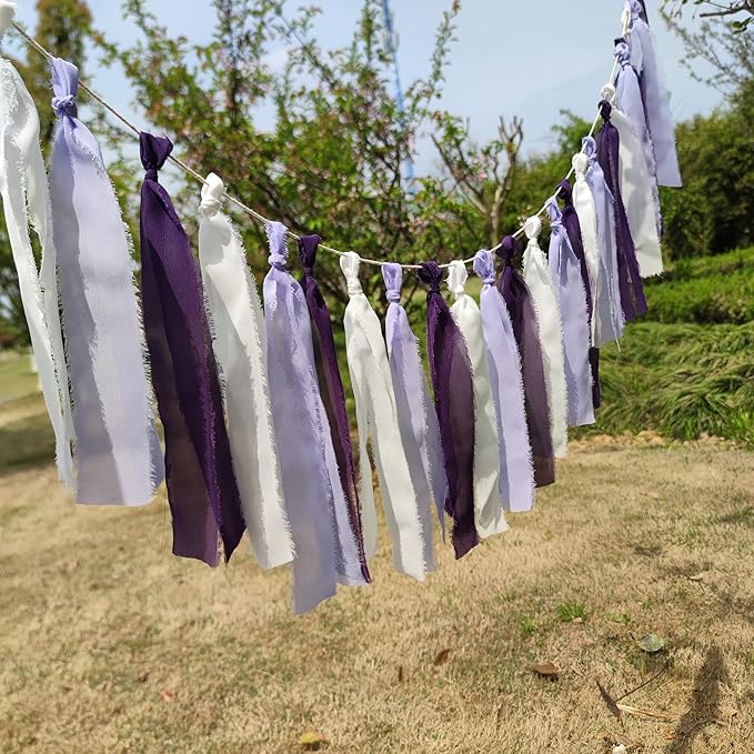 Chiffon Tsaasel Garland for Wedding Tea Party (Purple + Lilac + Ivory)