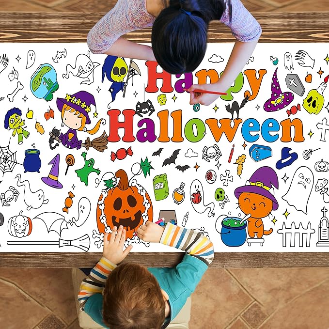 Halloween Coloring Tablecloth,30 x 72 Inches Giant Coloring Poster Halloween Paper Coloring Banner for Party Decorations