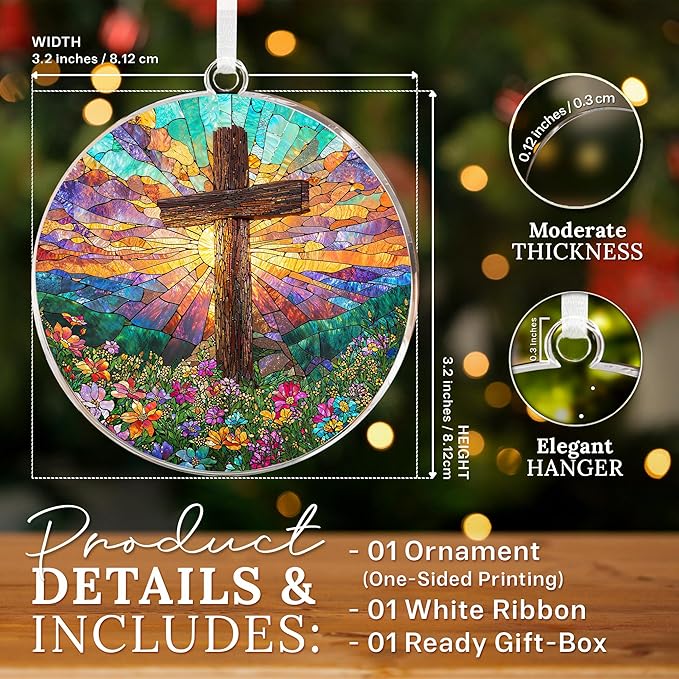HEXMOZ Christian Easter Gifts, Religious Gifts for Women, Men, Church - Cross Ornaments for Christmas Tree - Religious Christmas Ornaments Cross Hang Acrylic Ornament Home Decoration