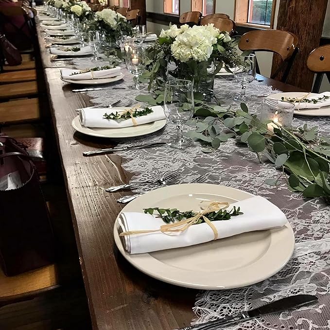 20 Pcs White Lace Table Runner 14 x 120 Inch Embroidered Boho Table Runner for Wedding Party Bridal Shower Decorations Vintage Rustic Table Runners