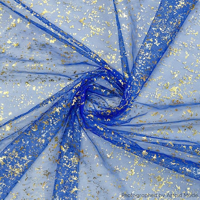 Artoid Mode Blue Gold Gauze Table Runner 59x120 Inch 10FT, Glitter Metallic Foil Sheer Dining Wedding Anniversary Holiday Table Decor for Home Party
