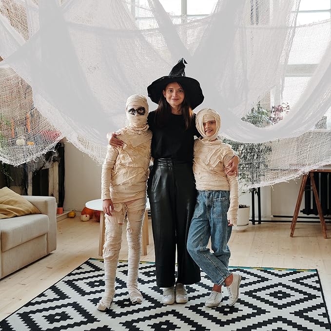 Watayo 196 x 39 Inch Halloween Creepy Cloth, Large White Scary Spooky Cheese Cloth, Windows Entryways Cover Gauze for Halloween Party Outdoor Home Wall Decor Supplies