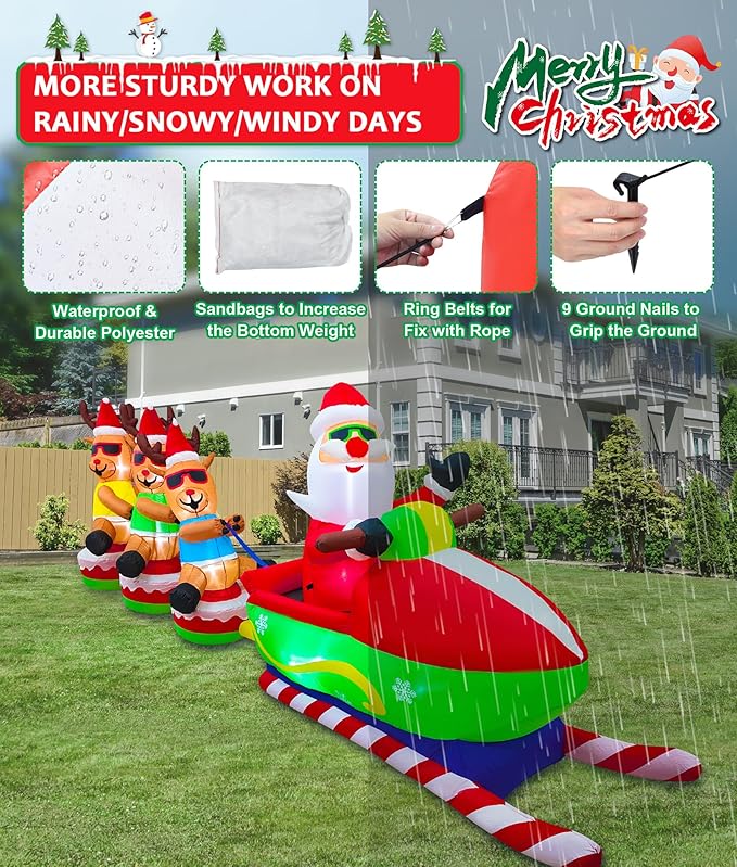 EAONE 12FT Christmas Inflatables Outdoor Decorations, Giant Blow ups Yard Decoration Inflatable Santa Claus Drive Sleight with 3 Reindeers, with Built-in LEDs for Indoor Outdoor Home Holiday Decor