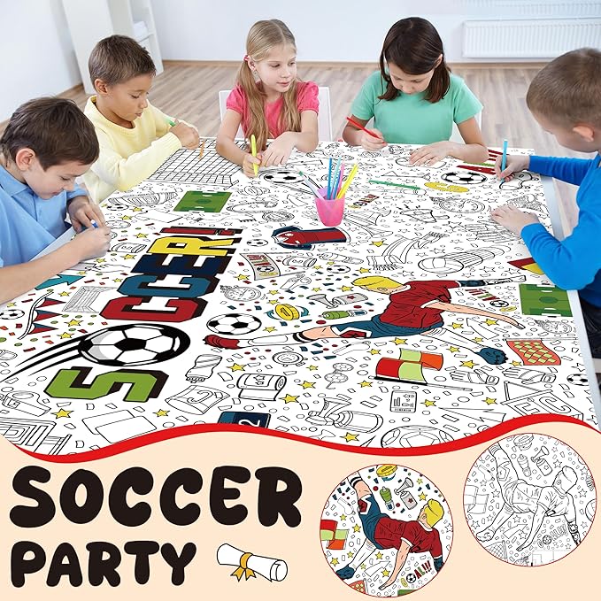 OHOME Soccer Giant Coloring Poster/Tablecloth - Soccer Themed Party Decorations - 30 x 72 Inches Jumbo Coloring Banner Kids Gifts Crafts Activities Decor Party Favors Supplies