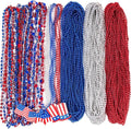 Moon Boat 72PCS 4th of July Accessories Necklaces: Blue White and Red Beads Bulk, Patriotic Party Independence Memorial Day Favors Toys Decorations