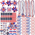 156 PCS 4th of July Accessories Patriotic Party Favors American Flags Glasses Slap Bracelets Pinwheels Tattoo Stickers Brooches Beards Necklaces for Independence Day Memorial Day