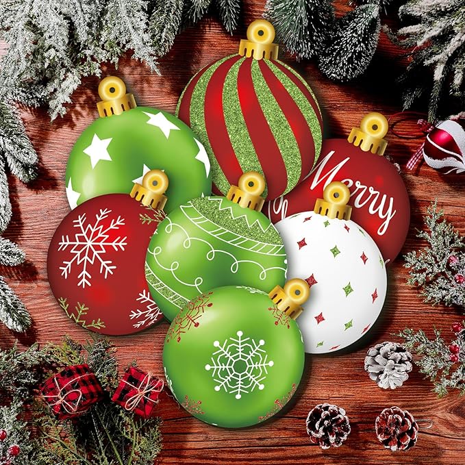 Huwena 24 Pcs Christmas Decorations Outdoor Christmas Hanging Ornaments Peppermint Candy Yard Signs Double Sided Lawn Decorations Peppermint Ornaments for Xmas(Red, Green)