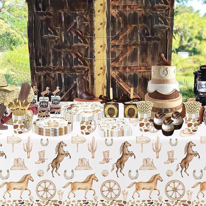 APOWBLS Western Cowboy Party Decorations Dinnerware - Wild West Party Supplies, Paper Plate, Cup, Napkin, Fork, Western Cowboy Rodeo Theme Birthday Baby Shower Decorations Tableware | Serve 24 Guests