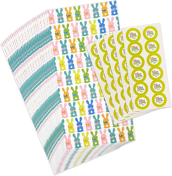 Hallmark Easter Bunny Party Favor and Wrapped Treat Bags (30 Ct. with 60 Stickers) for Easter Baskets, Kids, Sunday School