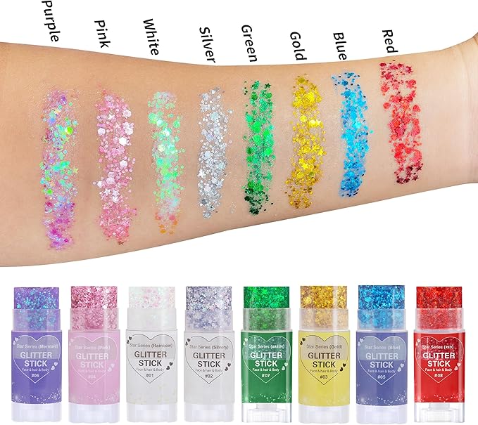 Red Body Hair Glitter Stick for Kids,Valentines Day Makeup Chunky Sequins Face Glitter Singer Concert for Women, Halloween Glitter Paint,Waterproof Shimmer Carnival Festival Rave Accessories