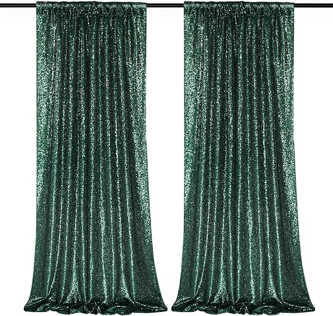 B-COOL Sequin Backdrop Curtains 2 Packs 2ftx8ft Emerald Green Sparkle Backdrop Fabric Glitter Backdrop for Party Ceremony Wedding Birthday Decoration