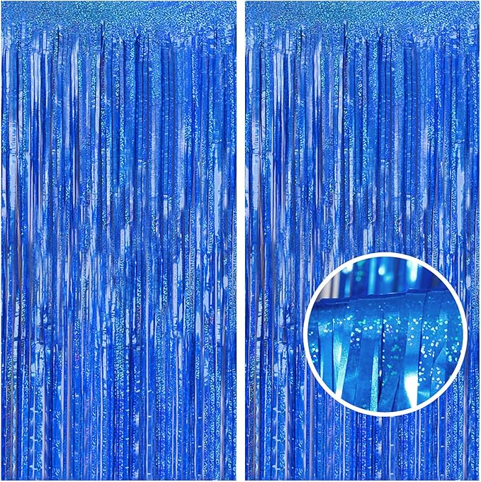 Melsan Graduation Decorations 2026, Tinsel Curtain Backdrop for Graduation Party - Royal Blue Sparkle Foil Fringe Curtains for Class of 2026 Photo Booth, 4th of July Patriotic Decor, 2 Pack 3.2x8.2 Ft