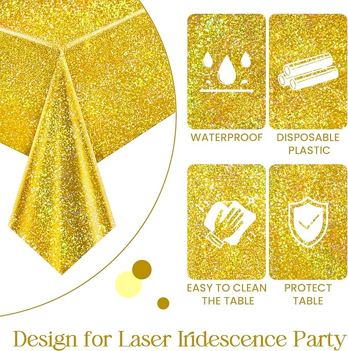 Red & Gold Carnival Laser Tablecloth 40" x 108" Shining Christmas Holiday Holographic Table Cloth Birthday Graduation Party Table Cover Plastic Foil Party Supplies For Anniversary Baby Shower