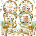 144 Pcs Safari Baby Shower Plates and Napkins (Serves 24 Guests), Plates Napkins Cups Straws and Forks Sets, Party Supplies, Jungle Safari Baby Shower Decorations