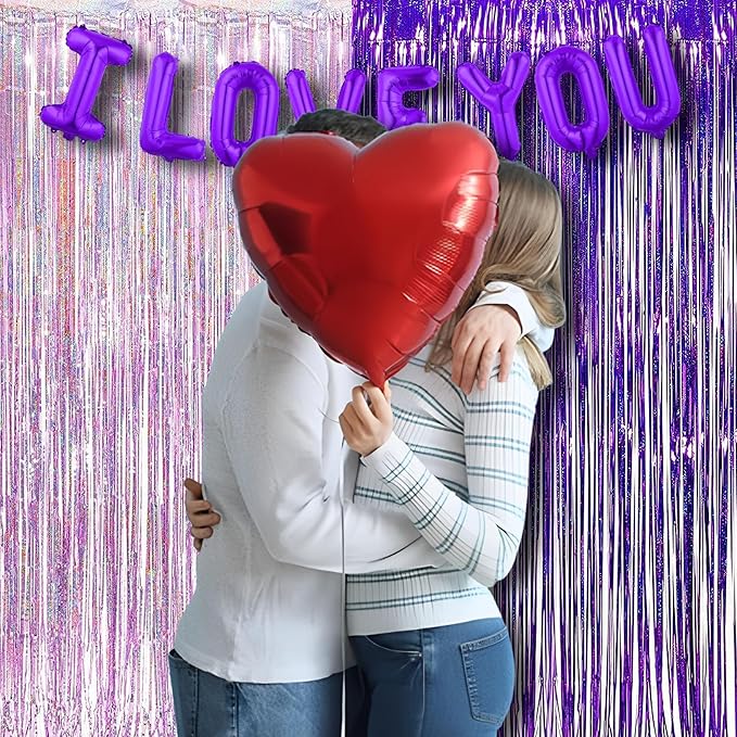 BRAVESHINE 1 Purple 1 Pink Streamers Party Backdrop - 3.2 ft x 8.2 ft Tinsel Foil Fringe Curtains for Valentines/Hunters/Girl/Women/Birthday/Engagement/Bridal Shower/Bachelorette Decorations