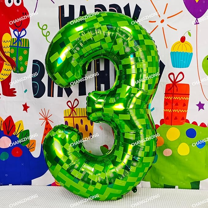 40 inch giant Green pixel miner game number 4 balloon Large mining theme foil balloon 0-9 Suitable for pixel game parties children's birthdays party anniversary celebrations baby shower decoration