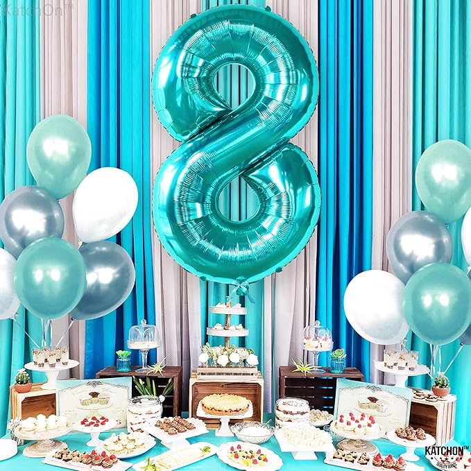 KatchOn, Giant Blue Teal Number 8 Balloons - 40 Inch || Aqua Teal Number Balloons for Happy 8th Birthday Decorations for Girls & Boys | Balloon For 8 Happy Anniversary Decorations