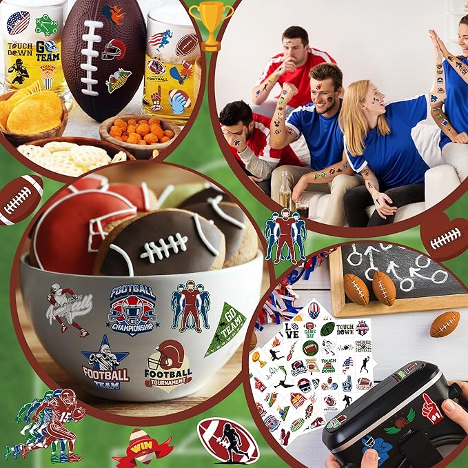 150 PCS Football Party Favors, 6 Sheets Football Tattoos Temporary, Pre-Cut Game Day Tattoos Stickers TouchDown Game for Bowl Game Day Sports Themed Party women man Decorations