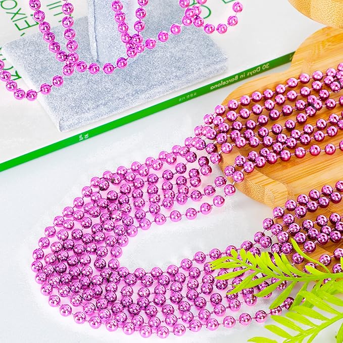 120PCS Bead Necklace, 33" Breast Cancer Awareness Accessories Bead Necklaces Bulk, Mardi Gras Beads Necklace, Festival Parade Throw Accessories for Birthday Gender Reveal Party Events Supplies