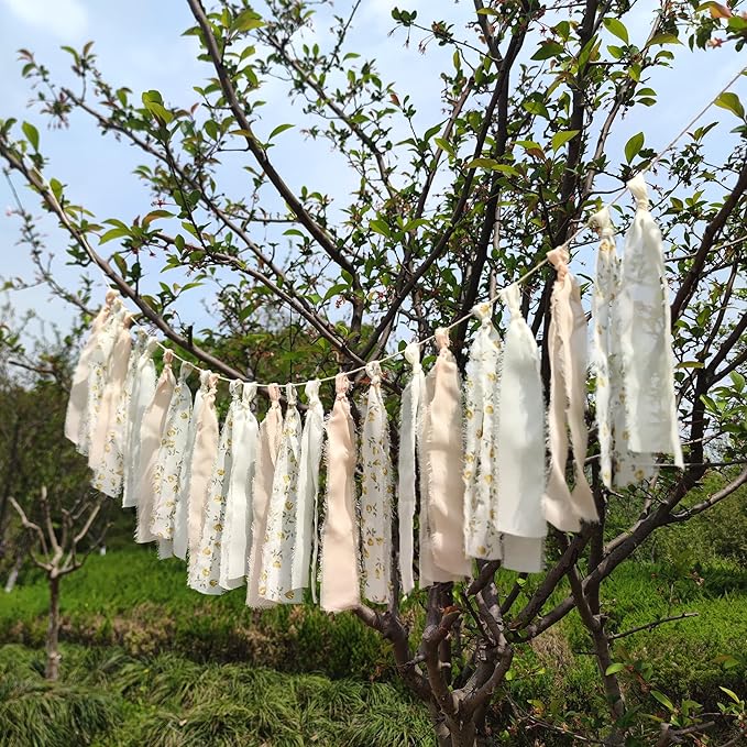 Peach Floral Chiffon Tsaasel Garland for Wedding Birthday Bridal Shower Bachelorette Engagement Party Backdrop Room Decor Photo Booth Hanging Decor