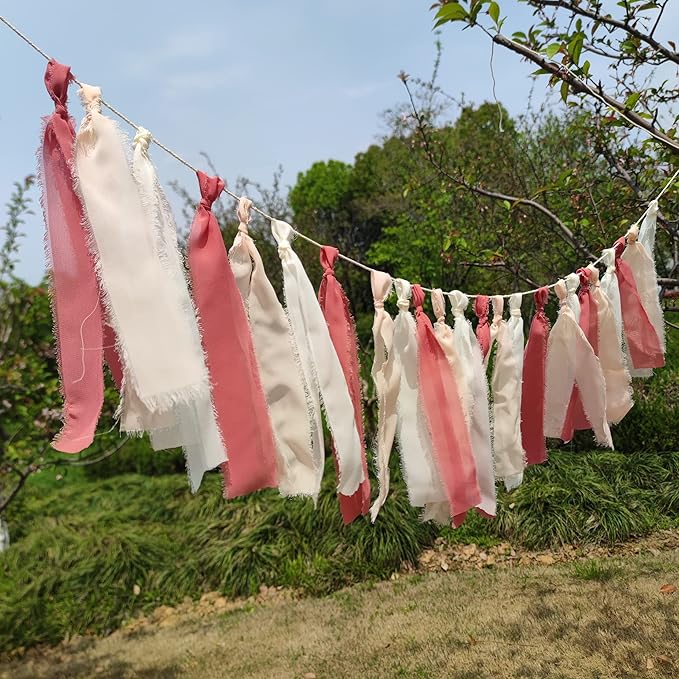 Chiffon Tsaasel Garland for Wedding Tea Party (Burnt Orche + Coral Peach + Ivory)