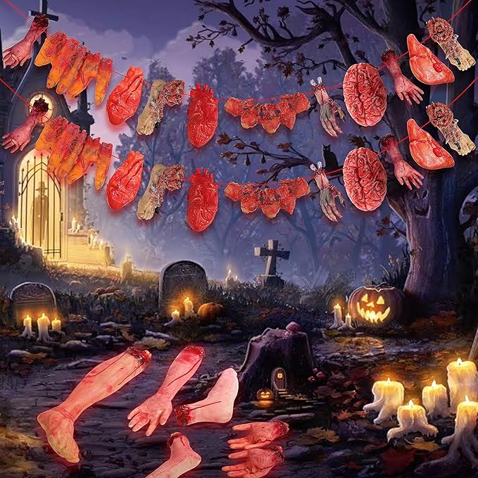 Seyal® Halloween Broken Body Parts, 36 Pcs Garland, Decorations Blood Body Parts for Scary Haunted House Halloween Horror Party Supplies