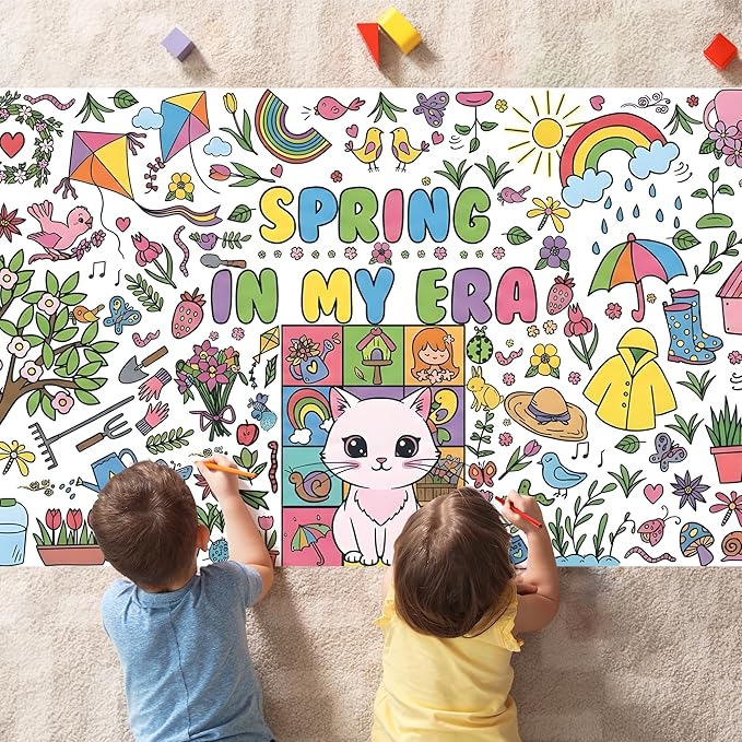 OHOME Spring Giant Coloring Poster/Tablecloth - 72×30 Inch Spring Decorations for Home,Kids Crafts Games Activities Toys Decor Party Decor for Classroom School