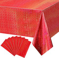 8 Pack Iridescence Red Plastic Tablecloths Shiny Disposable Laser Rectangle Table Covers Holographic Foil Tablecloth Iridescent Party Decoration Birthday Bridal Wedding Christmas 54" x 108"(Red)