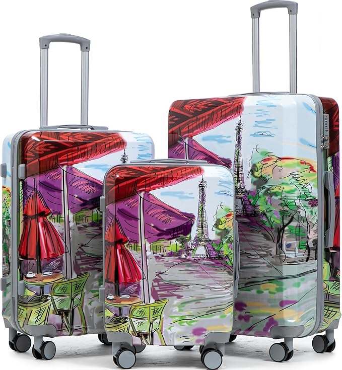 Hardshell Luggage Sets, Lightweight Wave Suitcases with Spinner Wheels, Coffee Tower