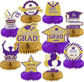 10PCS Graduation Decorations Class of 2025 Centerpieces, Congrats Grad Honeycomb Table Toppers for Graduation Party Favors, 2026 Party Decorations (10PCS, Purple & Gold)