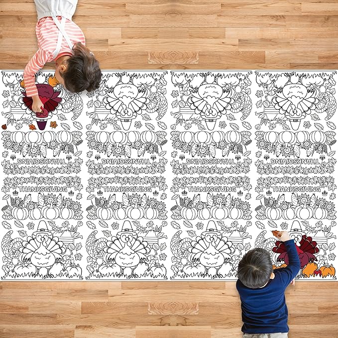 OHOME Thanksgiving Coloring Tablecloth - Thanksgiving Decorations Table Decor - Friendsgiving Banner for Door Wall | Crafts Games for Kids,54" x 88"