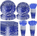 Navy Blue Plates And Napkins Party Supplies, Blue Glitter And Silver Party Decorations Tableware for Bridal Shower Birthday Baby Shower, Paper Plate, Napkin, Cup, Disposable Cutlery, Serves 24