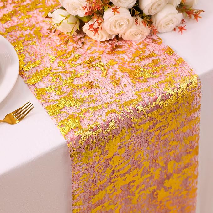 Snowkingdom 2Pcs Red Gold Table Runner, 11×108 Inch Sequin Glitter Foil Metallic Thin Mesh Table Runner, Gold Sparkle Centerpiece for Wedding Party Birthday Holiday Kitchen Dinner Decoration