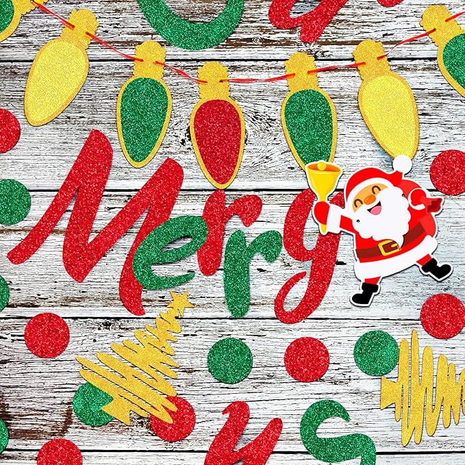 Christmas Banner Decorations - Glitter Merry Christmas Banner - Christmas Decorations, Indoor/Outdoor Party Supplies for Holiday Decor, Home, Office, Classroom, Fireplace and more