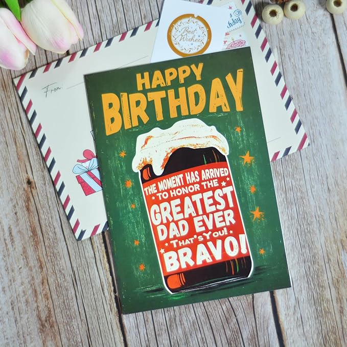 Dad Birthday Card, Birthday Card for Dad with Seal and Envelope, Father Cards from Daughter, Son