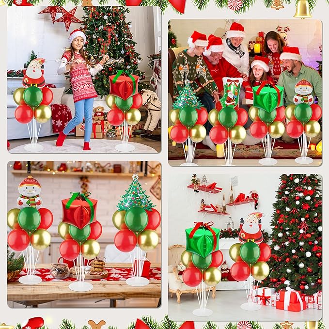 6 Set Christmas Balloon Table Centerpiece kit with Gift Box Santa Claus Foil Balloon Centerpiece Balloon Centerpiece for Tables Balloon Holder Decoration for Xmas Holiday Birthday Party New Year Decor