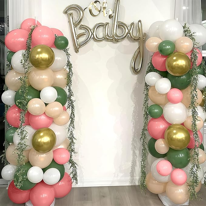 Pink and Green Balloon Arch Kit 127Pcs Sage Green Dusty Pink Gold Balloons Garland Boho Retro Blush Champagne Birthday Party Balloons for Girls Jungle Safari Woodland Baby Shower Wedding Decorations