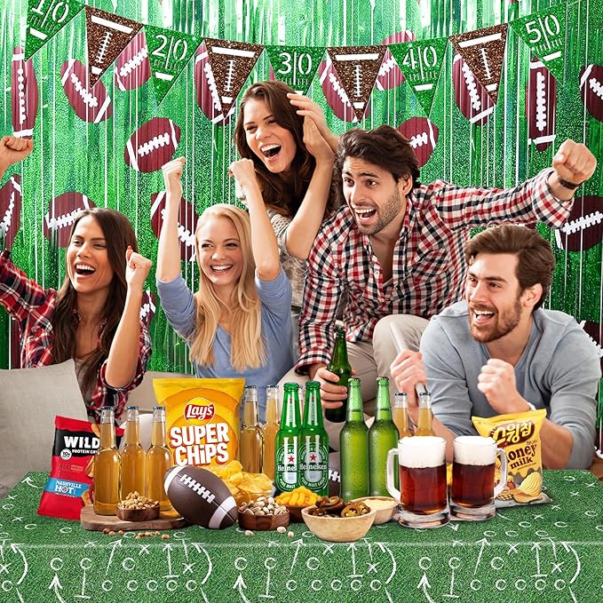 Football Party Decorations Photo Booth Prop, 2 Pcs 3.3x6.6 ft Foil Fringe Curtain Backdrop for Sports Party, Football Themed Decoration