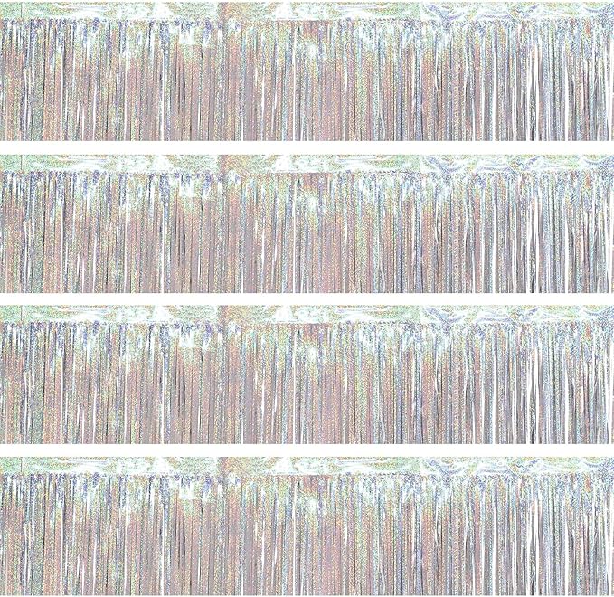 4 Packs Foil Fringe Garland Tinsel Streamers Shiny Wall Hanging Birthday Banner Backdrop for Graduation Wedding Anniversary Celebration Happy Birthday Party Decorations Glitter Silver